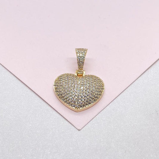 18k Gold Filled CZ Puffy Heart Pendant