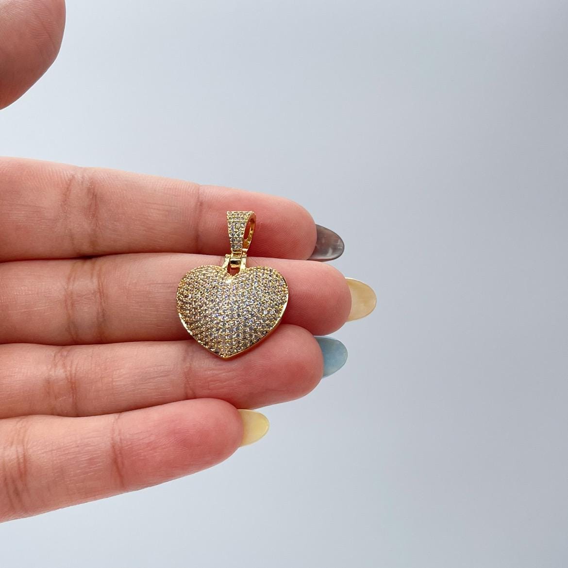 18k Gold Filled CZ Puffy Heart Pendant