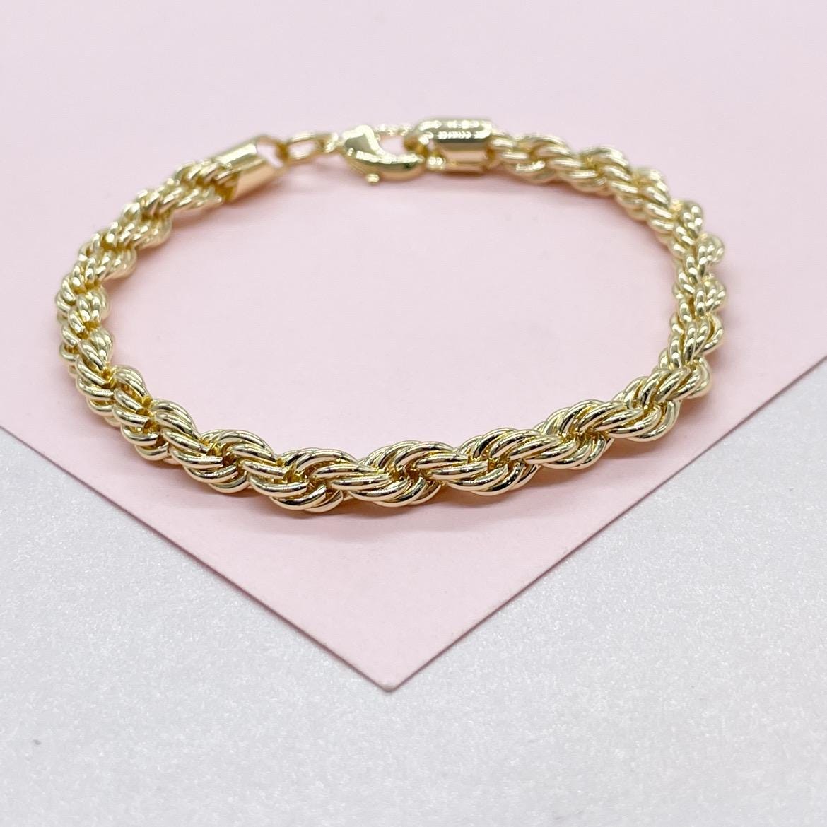 18k Gold Filled 5mm Rope Bracelet In 7 Inch Length