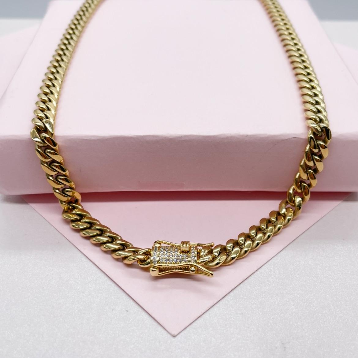 14k Gold Filled 6mm Thick Cuban Curb Link Chain Necklace Featuring Special CZ Box Clasp, Available in Bracelet