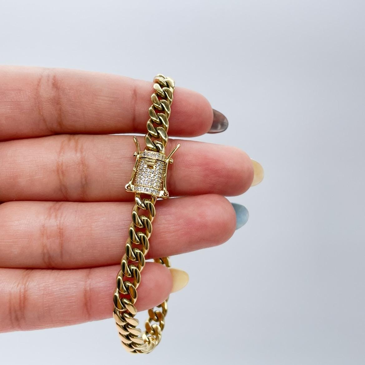 14k Gold Filled 6mm Thick Cuban Curb Link Chain Necklace Featuring Special CZ Box Clasp, Available in Bracelet