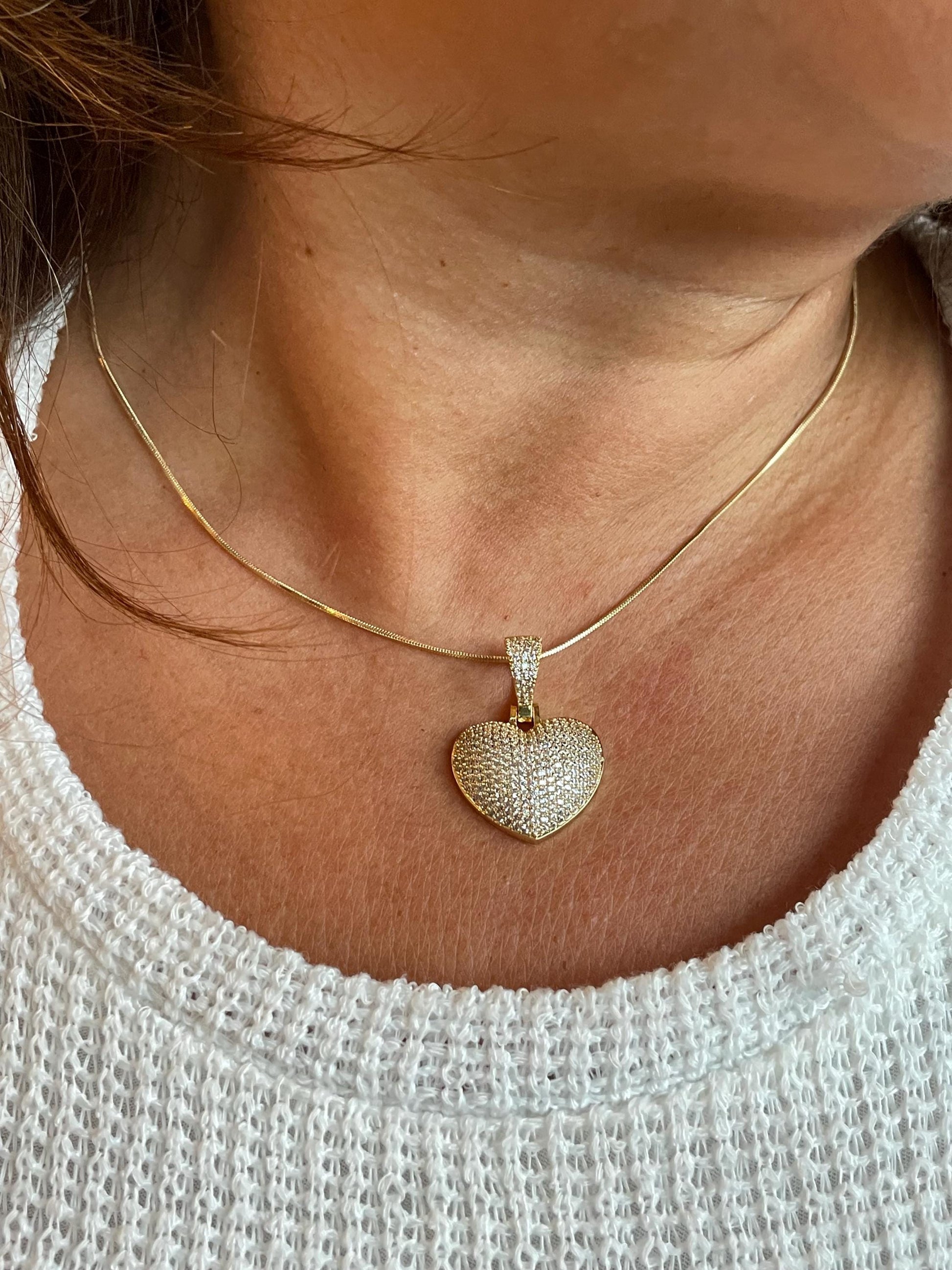 18k Gold Filled CZ Puffy Heart Pendant