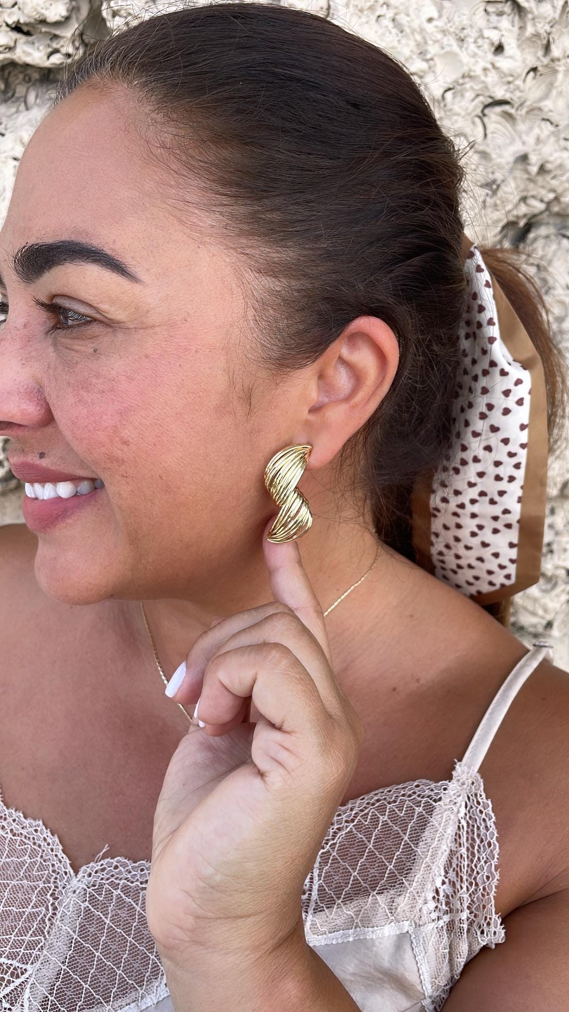 18k Gold Filled Wire Textured Earrings with Semi Twist Design