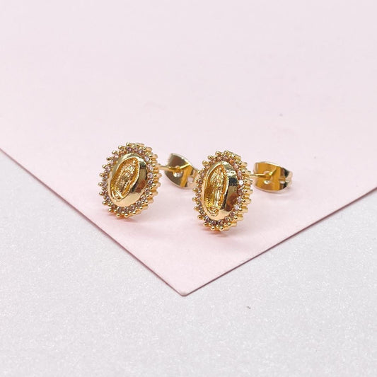 18k Gold Filled Virgin Mary Studs Crowned with CZ Stones