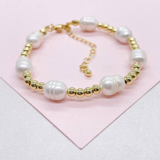 18k Gold Filled Beaded Freshwater Pearl Bracelet with extender