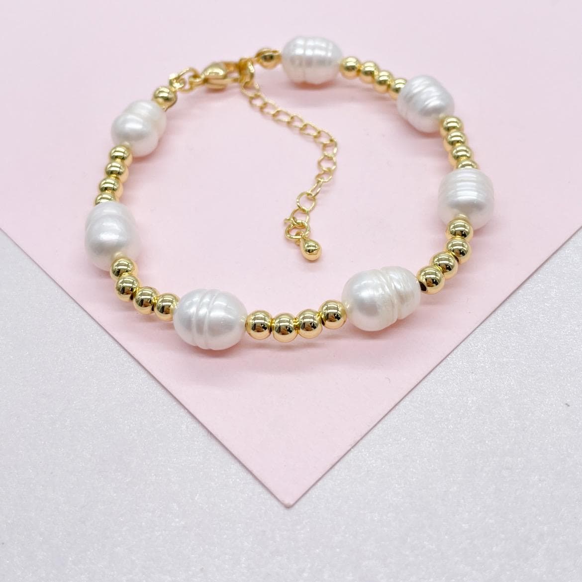 18k Gold Filled Beaded Freshwater Pearl Bracelet with extender