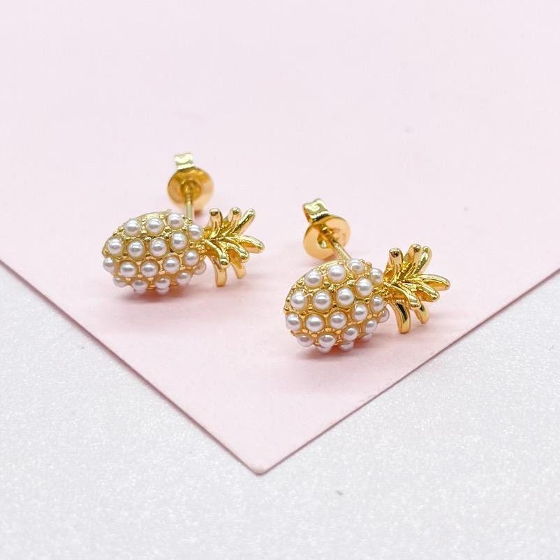 18k Gold Filled Beaded Pineapple Stud Earrings