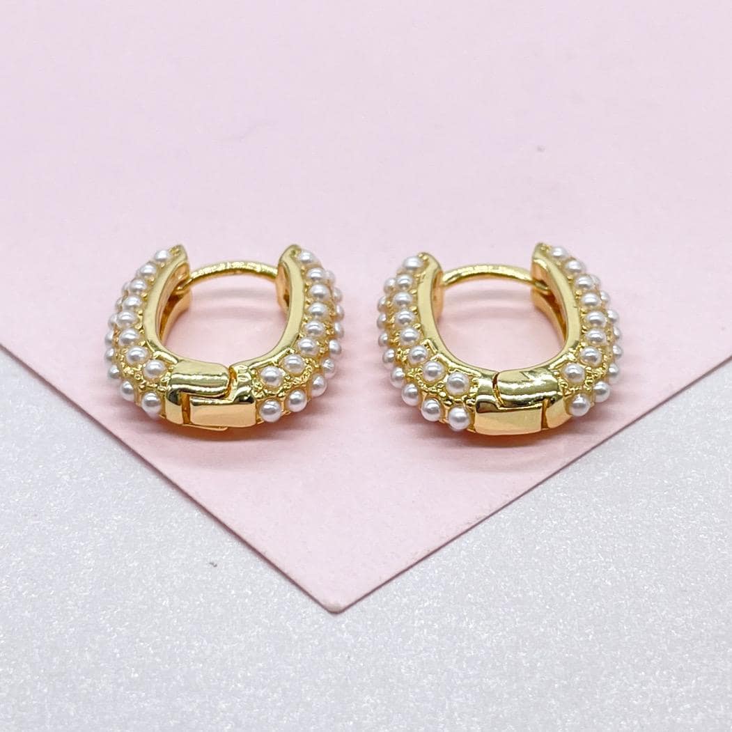 18k Gold Filled Pearl Beaded Oval Hoop Earrings