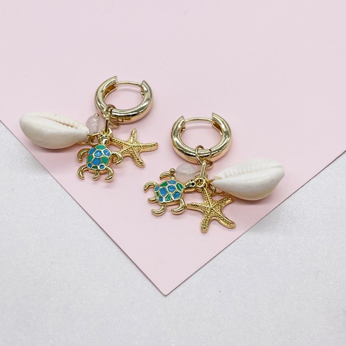 18k Gold Filled Huggie Hoop Earring with Beach Themed Charms