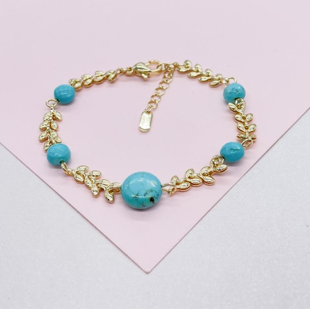 18k Gold Filled Fishtail Link Bracelet with Turquoise Beads