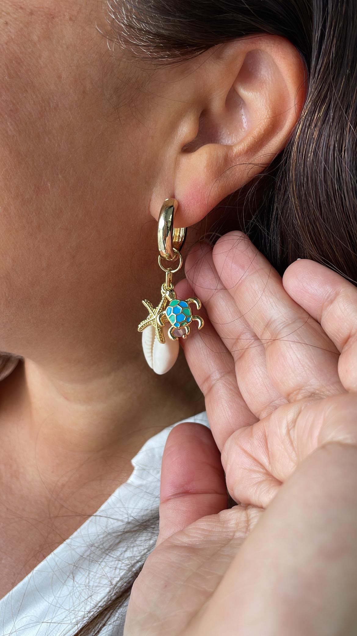 18k Gold Filled Huggie Hoop Earring with Beach Themed Charms