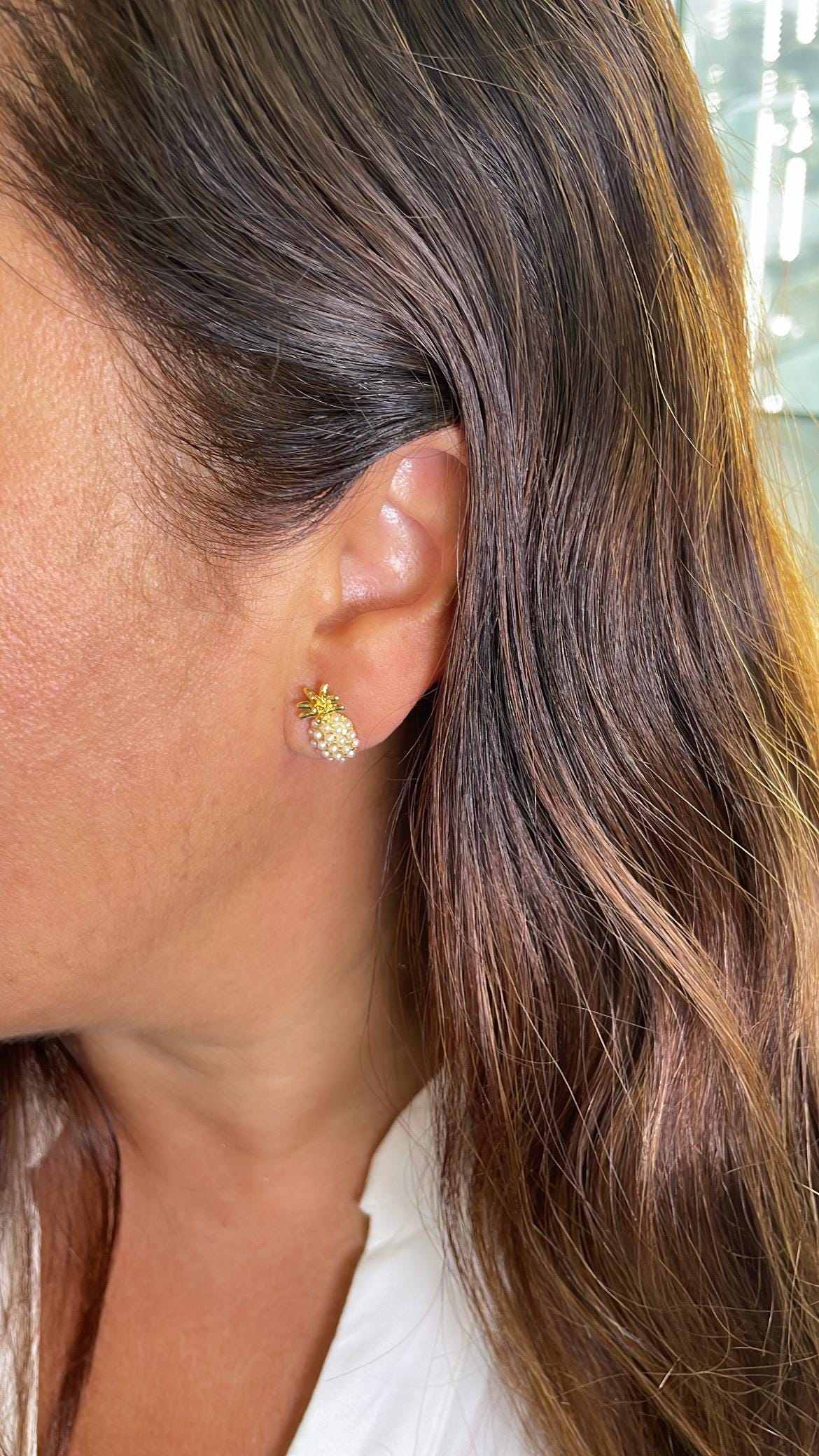 18k Gold Filled Beaded Pineapple Stud Earrings