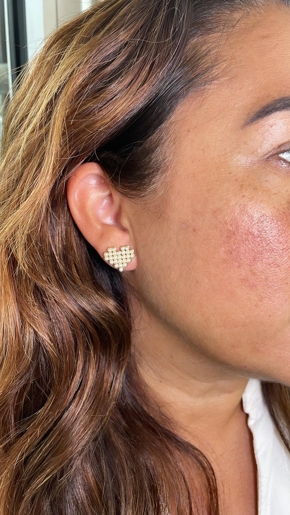 18k Gold Filled Bead Heart Shaped Stud Earrings