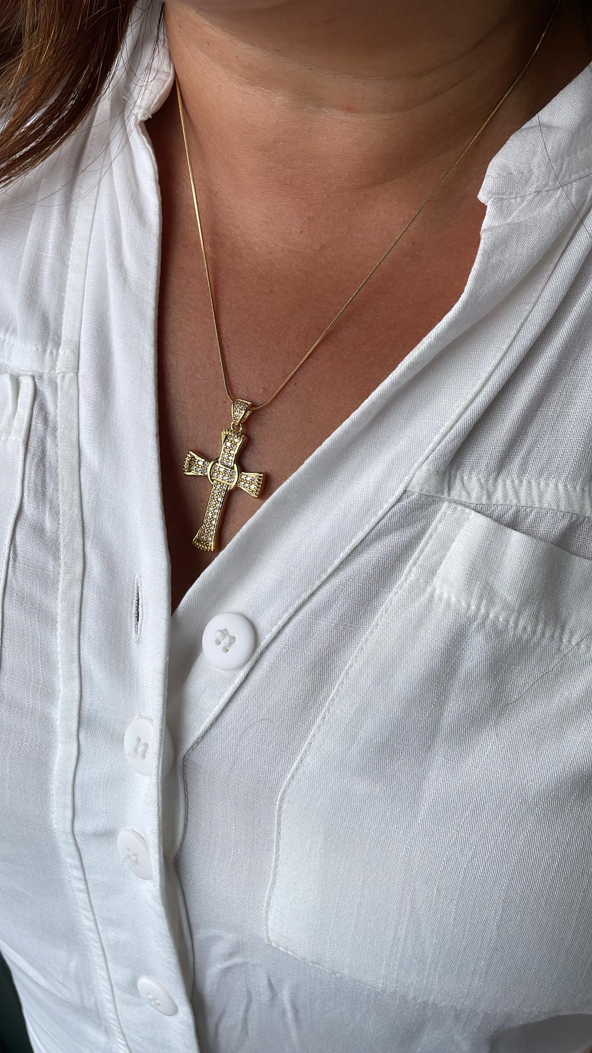 18k Gold Filled Crucifix Cross Patterned with CZ and Engraving Patterns