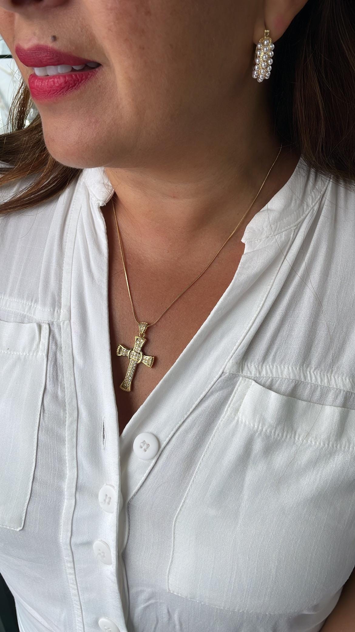 18k Gold Filled Crucifix Cross Patterned with CZ and Engraving Patterns