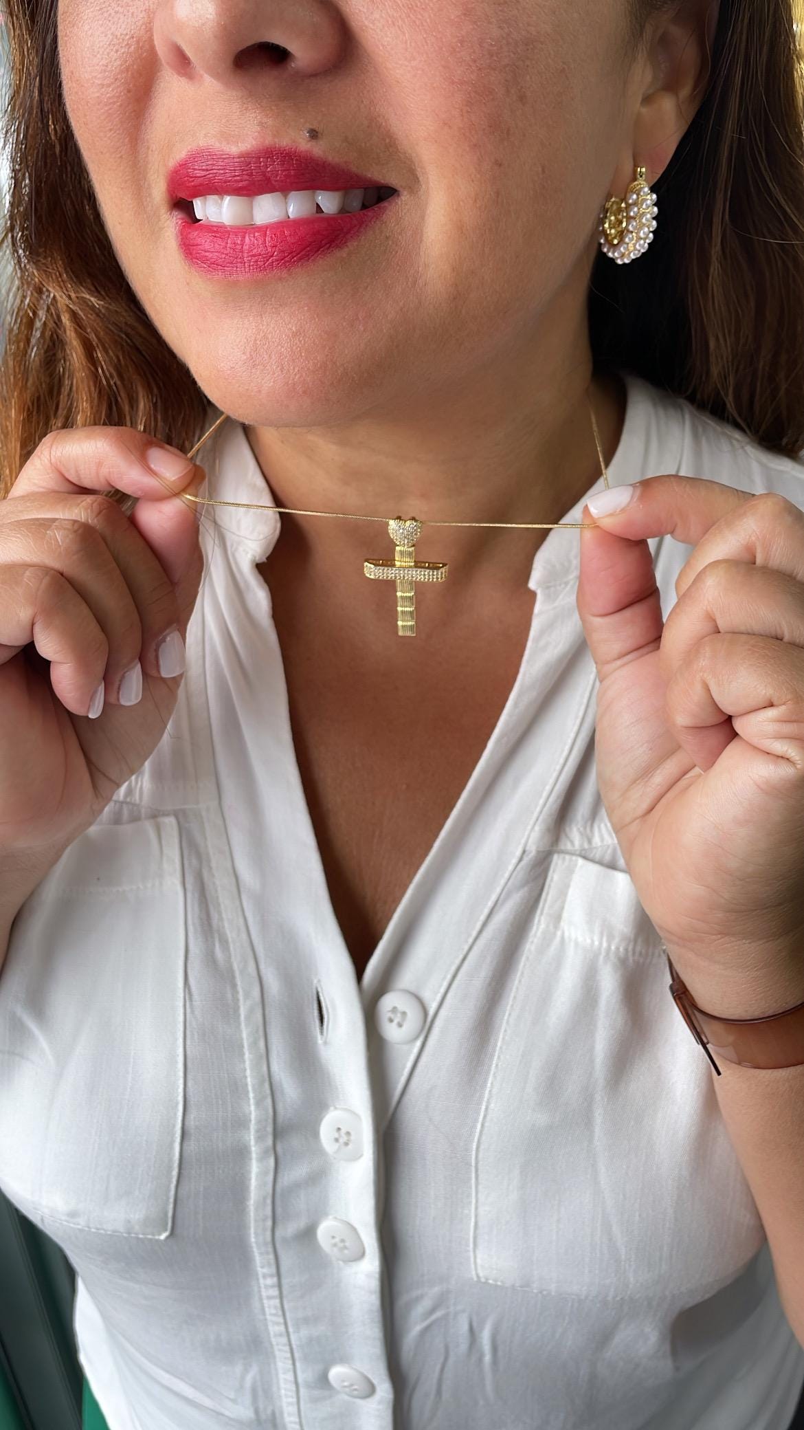 18k Gold Filled CZ Crucifix Pendant with Engraved with Cubic Zirconia and Topped with CZ Heart