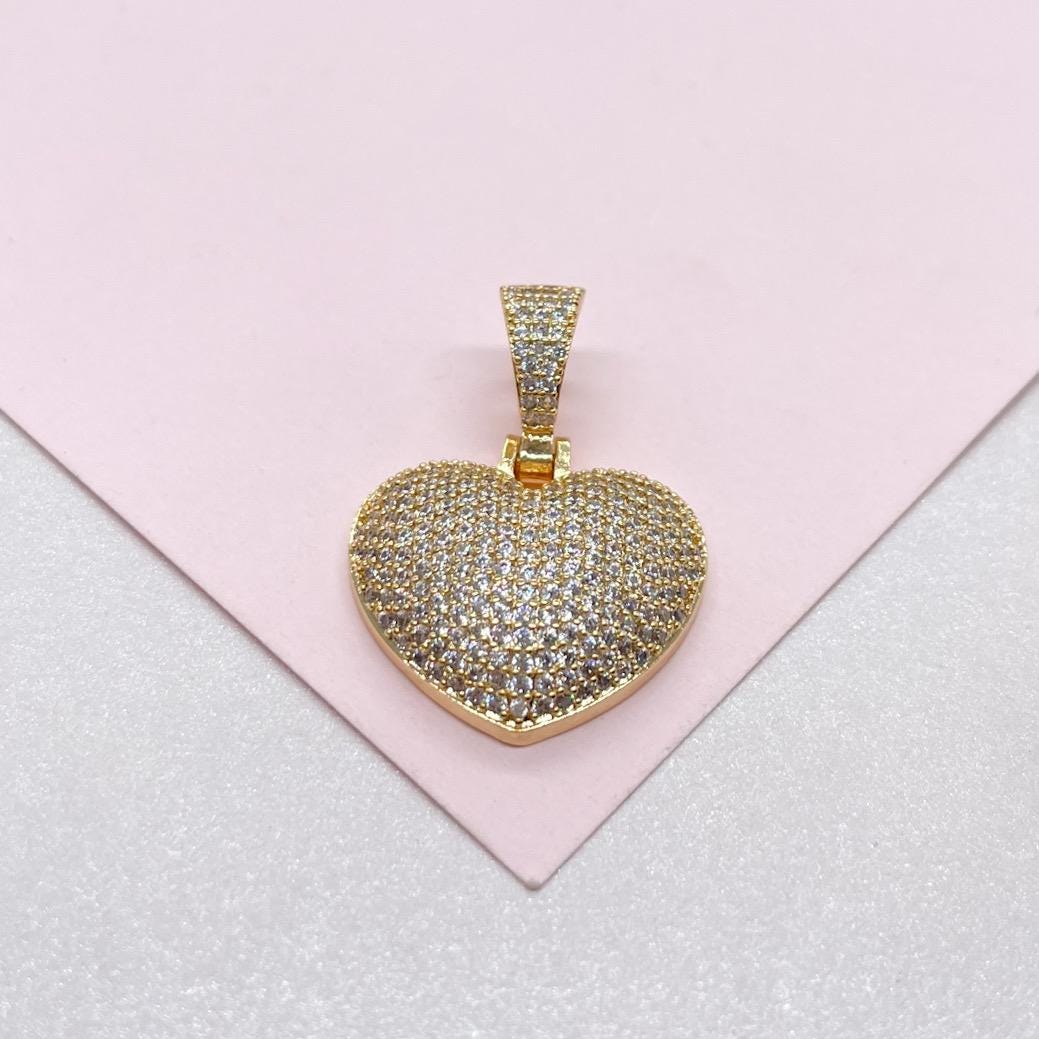 18k Gold Filled CZ Puffy Heart Pendant
