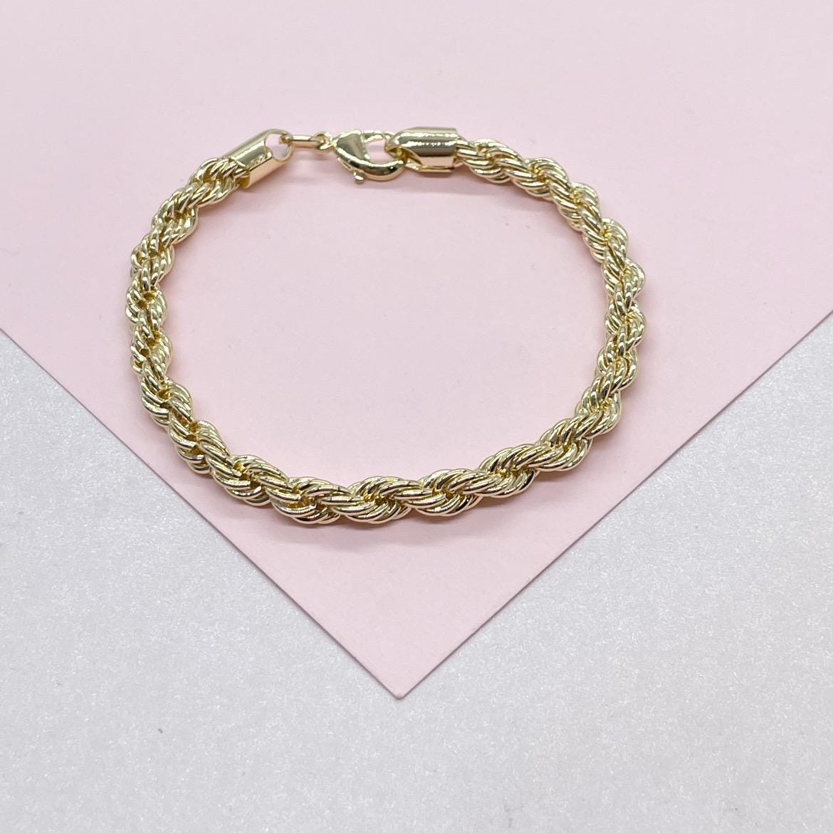 18k Gold Filled 5mm Rope Bracelet In 7 Inch Length