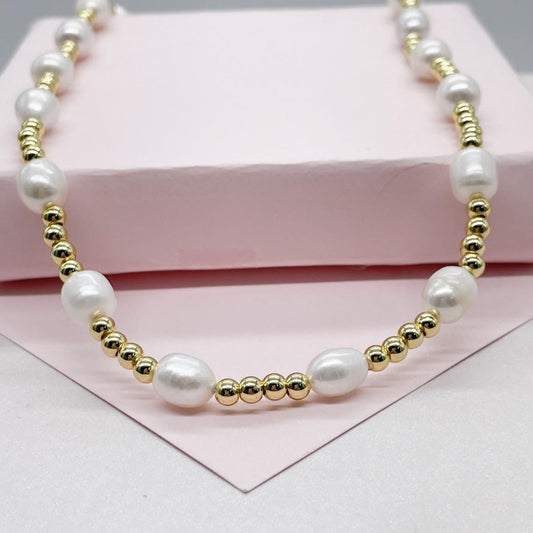 18k Gold Filled Gold Bead and Synthetic Saltwater Pearl Choker