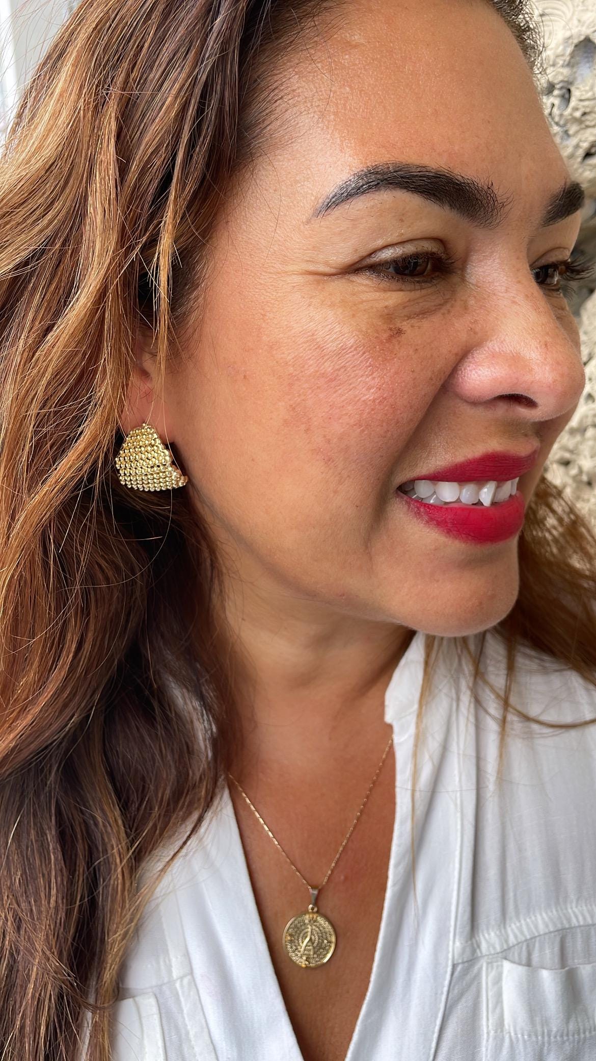 18k Gold Filled Chunky Puffy C-Hoops with Baby Gold Beads Engraved