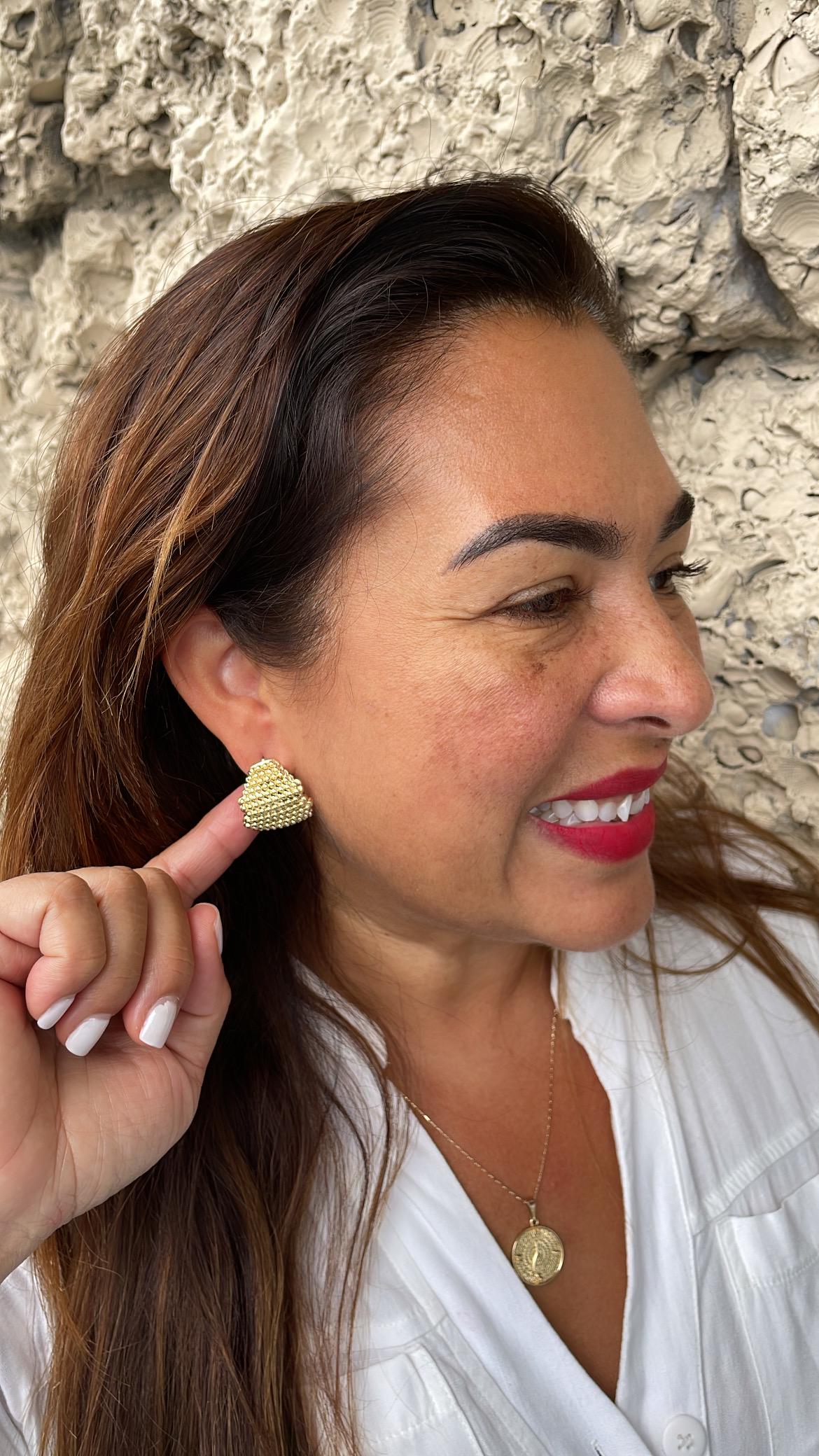 18k Gold Filled Chunky Puffy C-Hoops with Baby Gold Beads Engraved