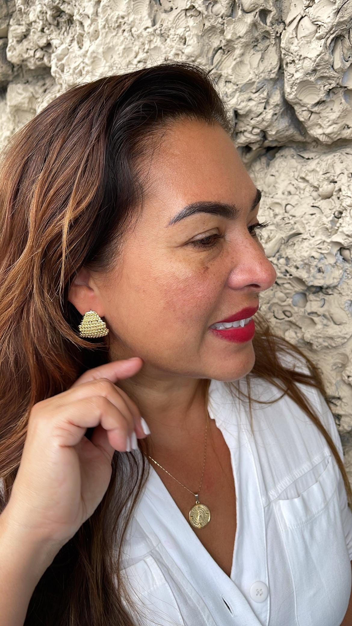 18k Gold Filled Chunky Puffy C-Hoops with Baby Gold Beads Engraved