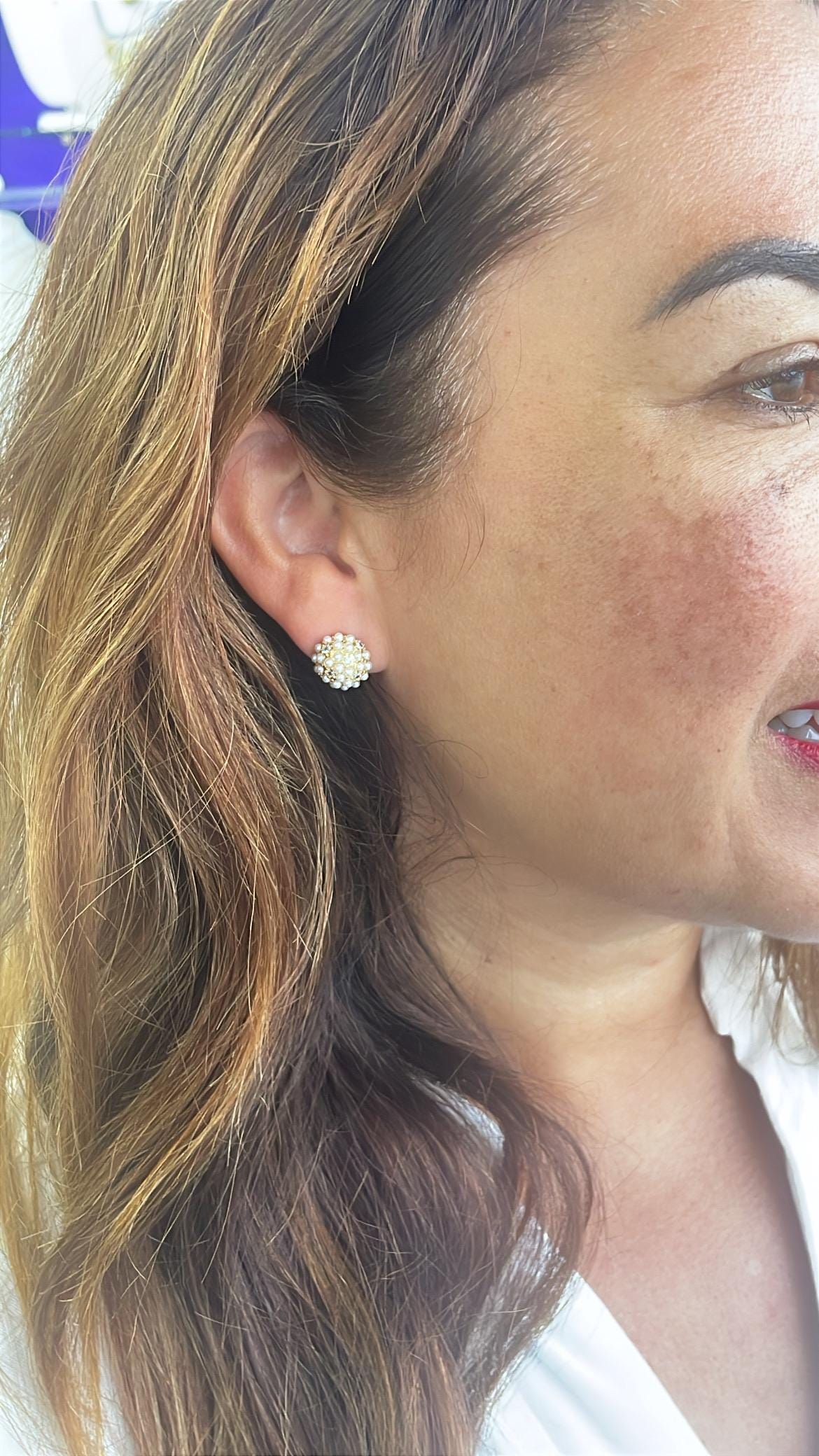 18k Gold Filled Small Pearl Beaded Cz Stud Earrings 10mm