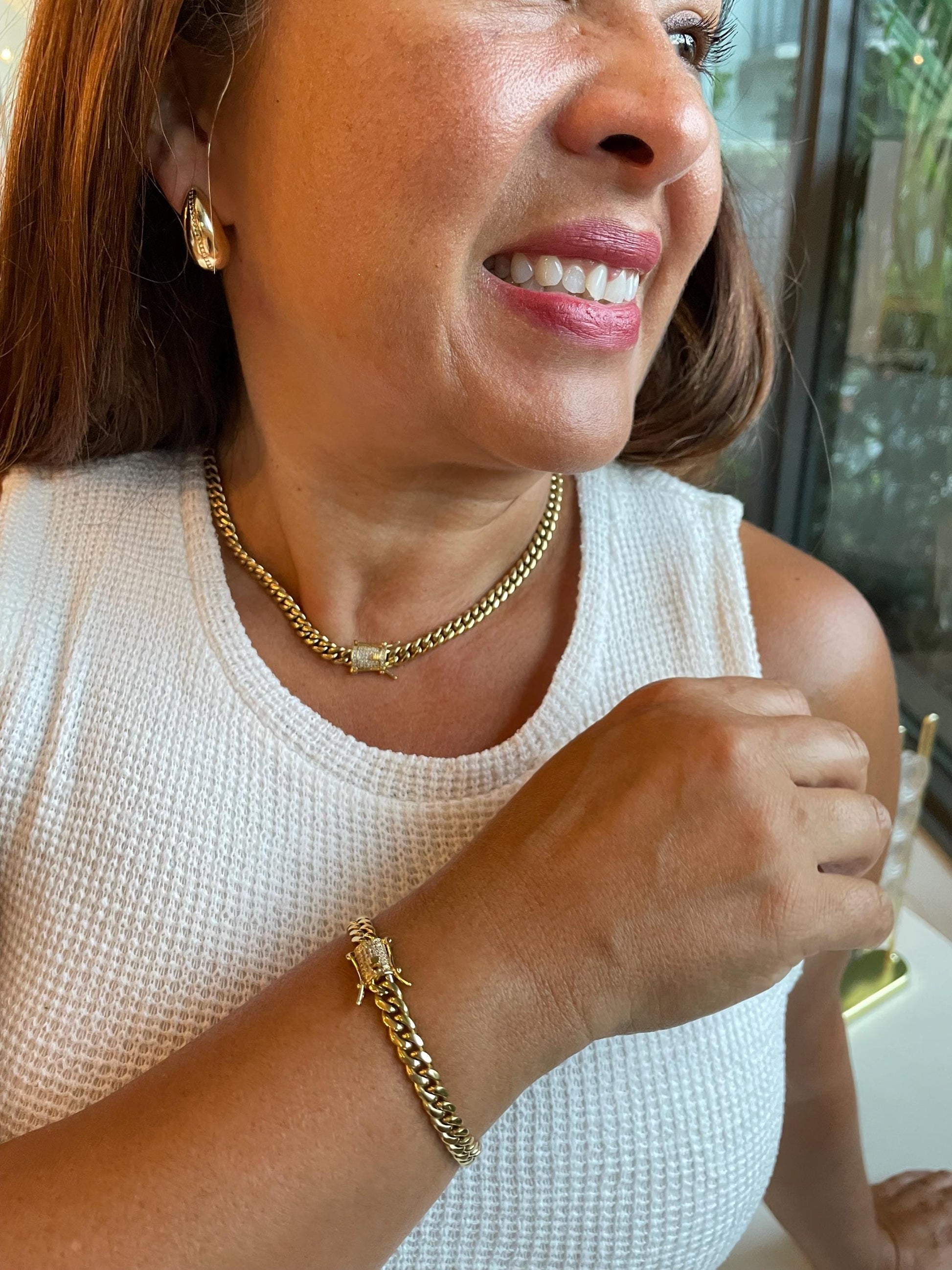 14k Gold Filled 6mm Thick Cuban Curb Link Chain Necklace Featuring Special CZ Box Clasp, Available in Bracelet