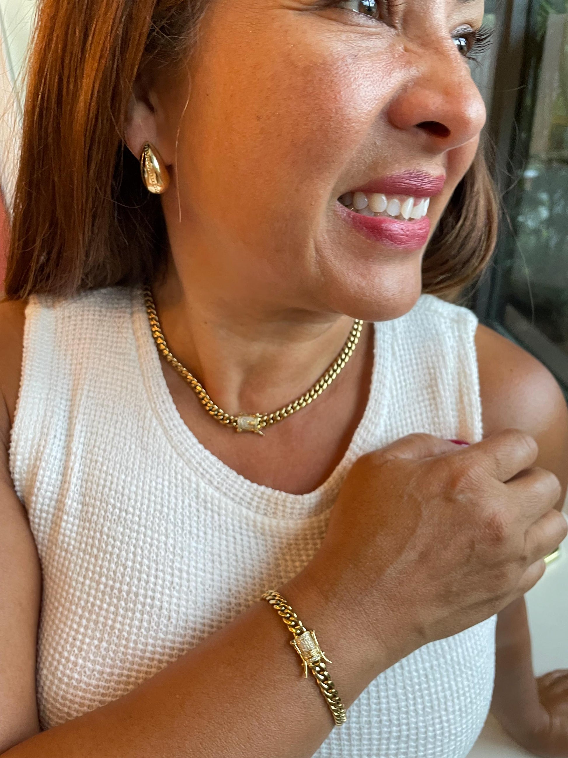 14k Gold Filled 6mm Thick Cuban Curb Link Chain Necklace Featuring Special CZ Box Clasp, Available in Bracelet