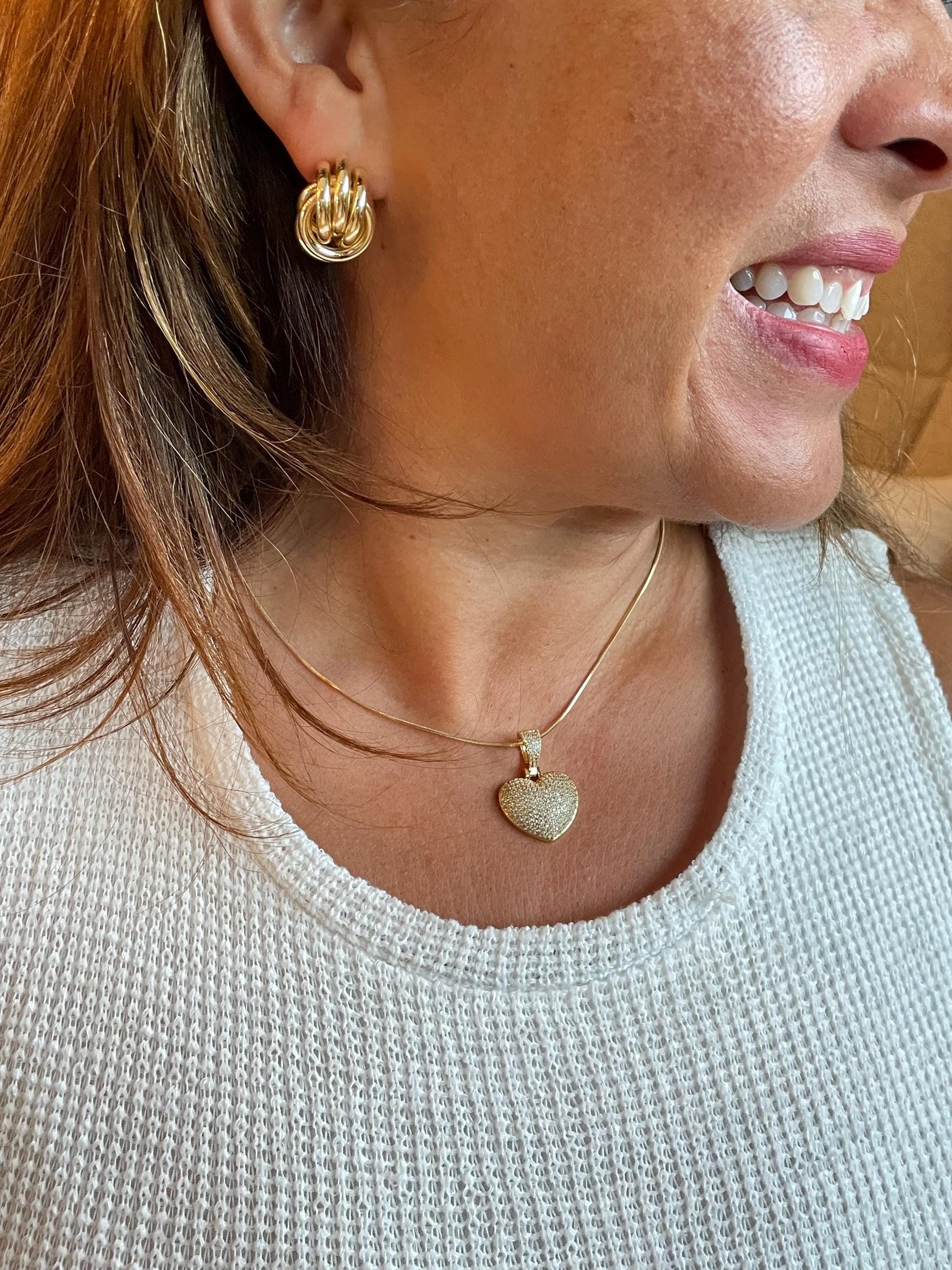 18k Gold Filled CZ Puffy Heart Pendant