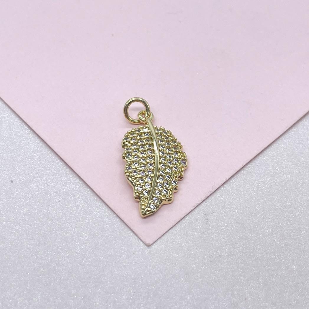 18k Gold Filled Palm Leaf with White Pave CZ, leaf pendant