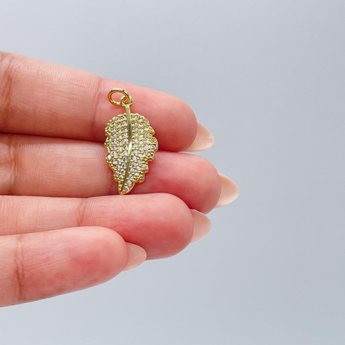 18k Gold Filled Palm Leaf with White Pave CZ, leaf pendant