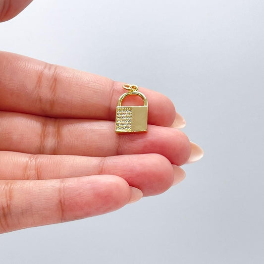 18k Gold Filled Lock Charm with Half Cubic Zirconia and Smooth Gold Surface