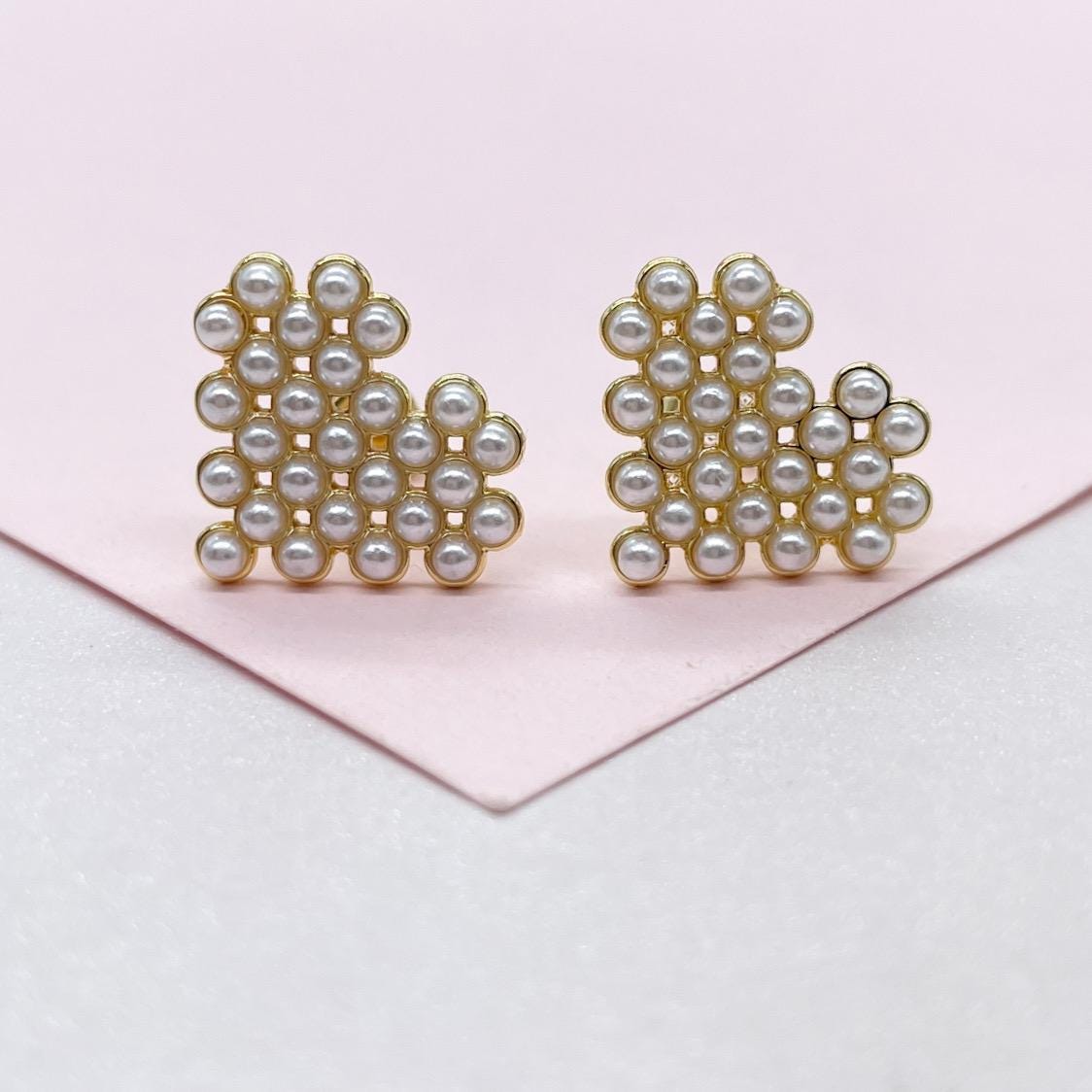 18k Gold Filled Bead Heart Shaped Stud Earrings