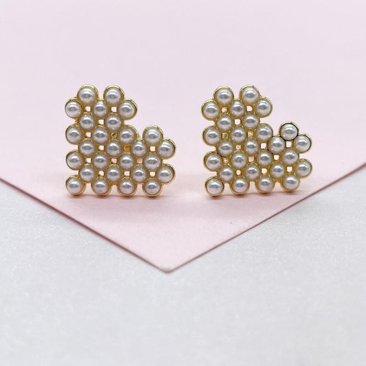 18k Gold Filled Bead Heart Shaped Stud Earrings