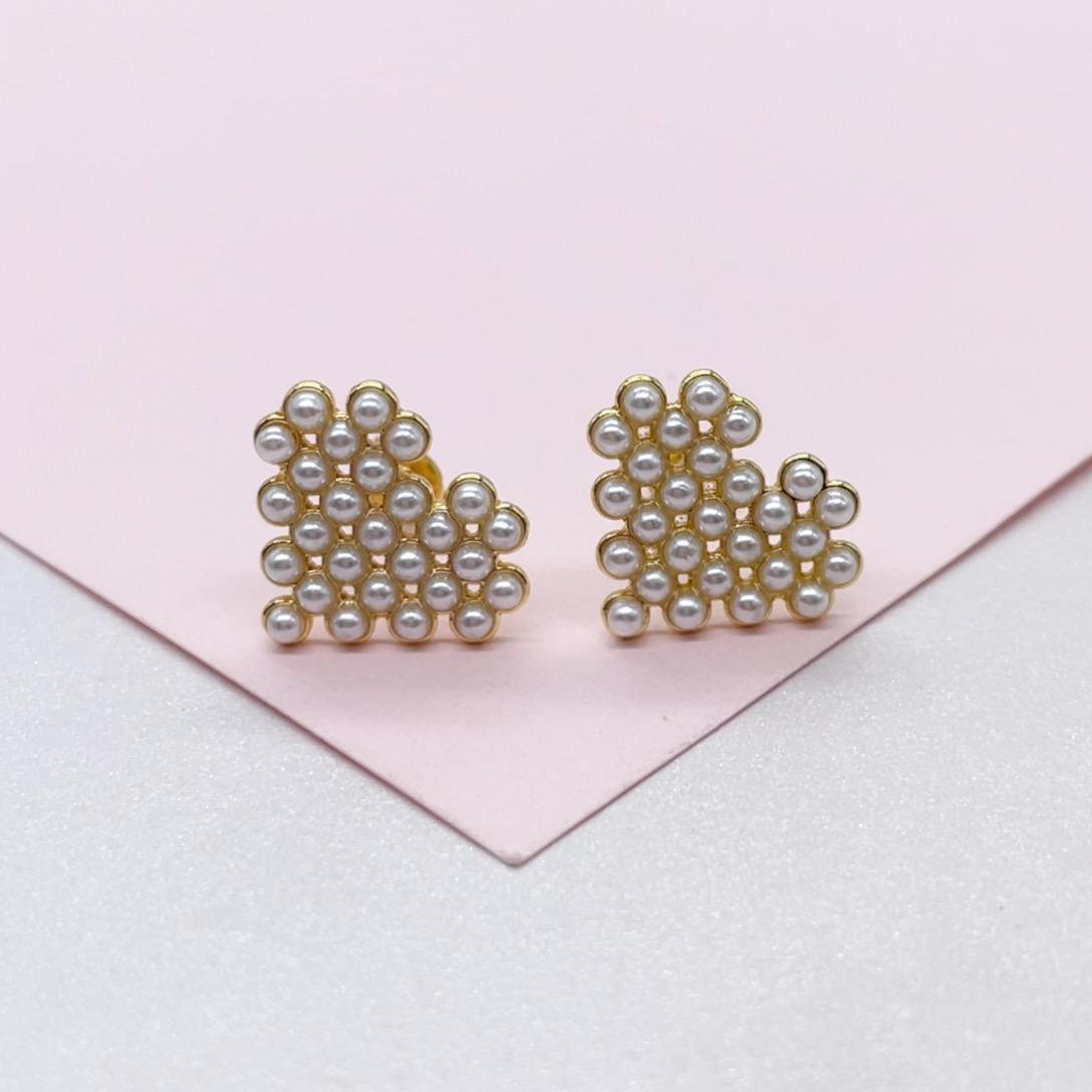 18k Gold Filled Bead Heart Shaped Stud Earrings