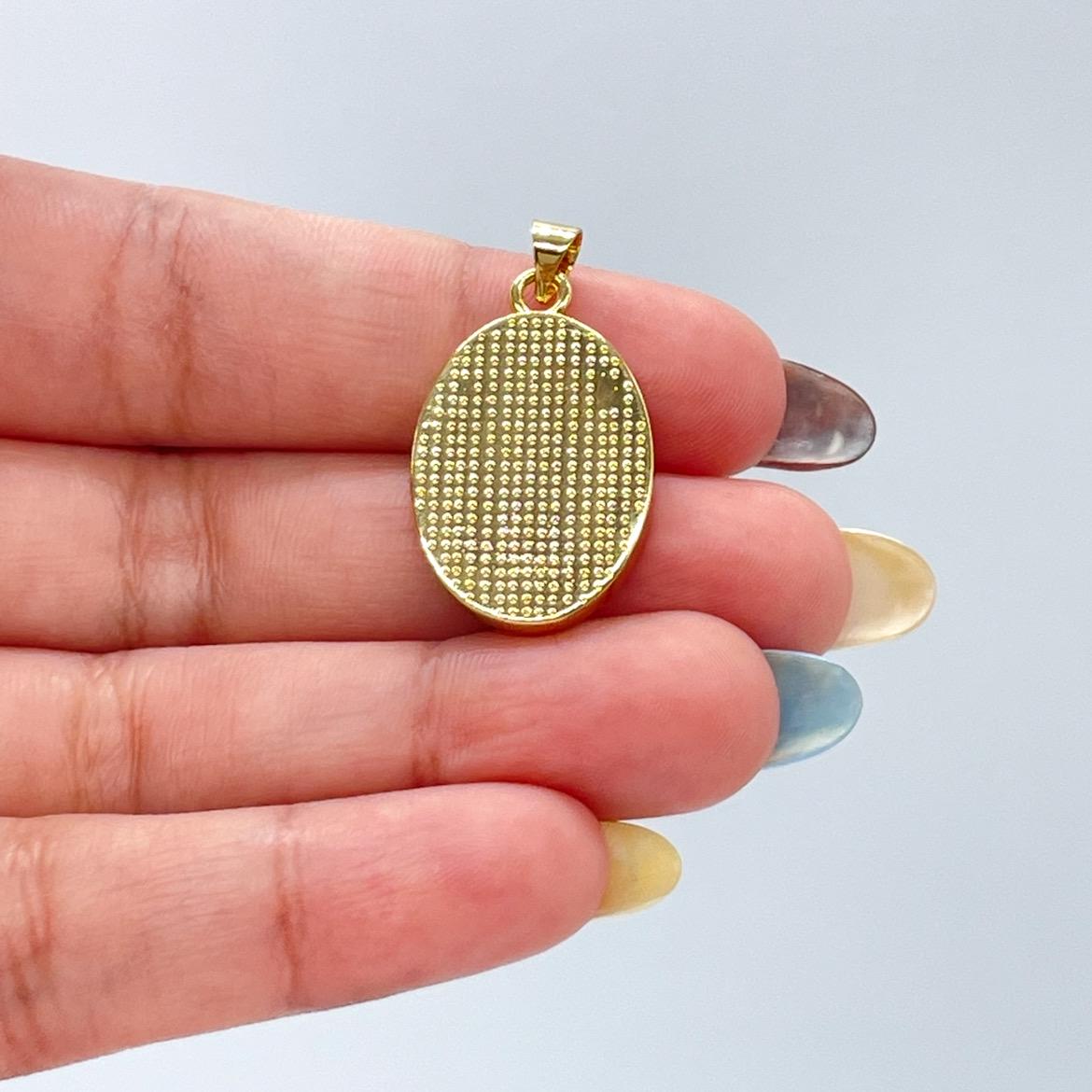 18k Gold Filled Engraved Virgin of Mary Charm with Mother of Pearl