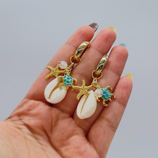 18k Gold Filled Huggie Hoop Earring with Beach Themed Charms