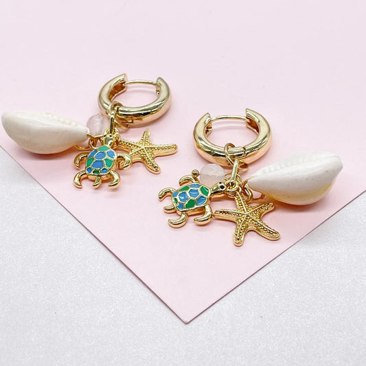 18k Gold Filled Huggie Hoop Earring with Beach Themed Charms