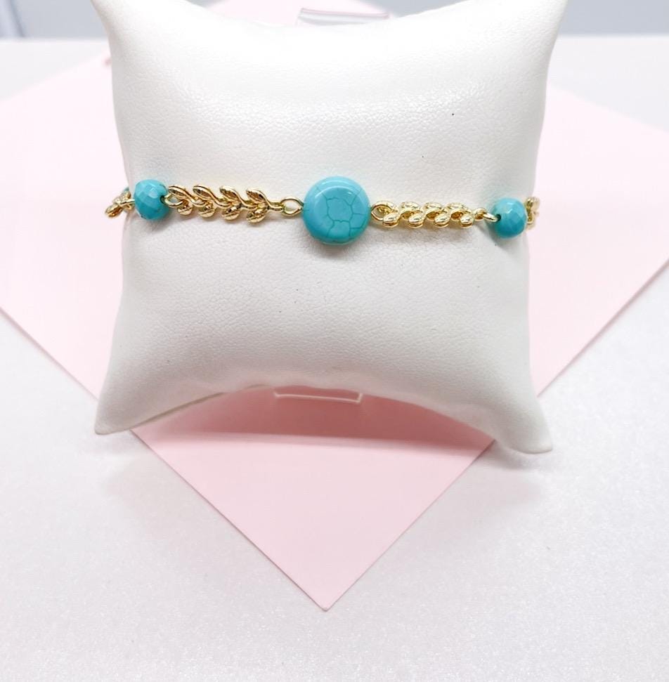 18k Gold Filled Fishtail Link Bracelet with Turquoise Beads