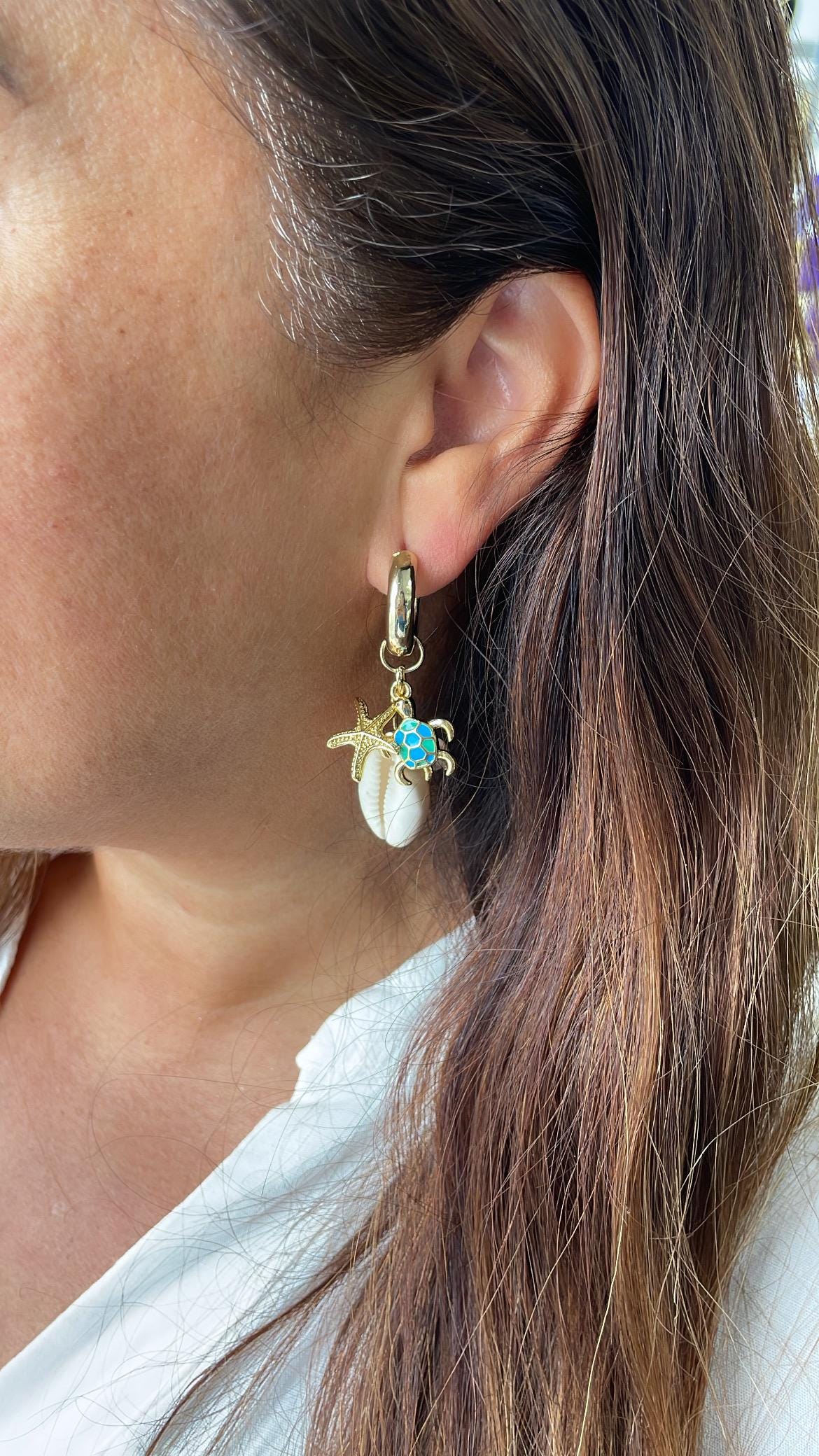 18k Gold Filled Huggie Hoop Earring with Beach Themed Charms