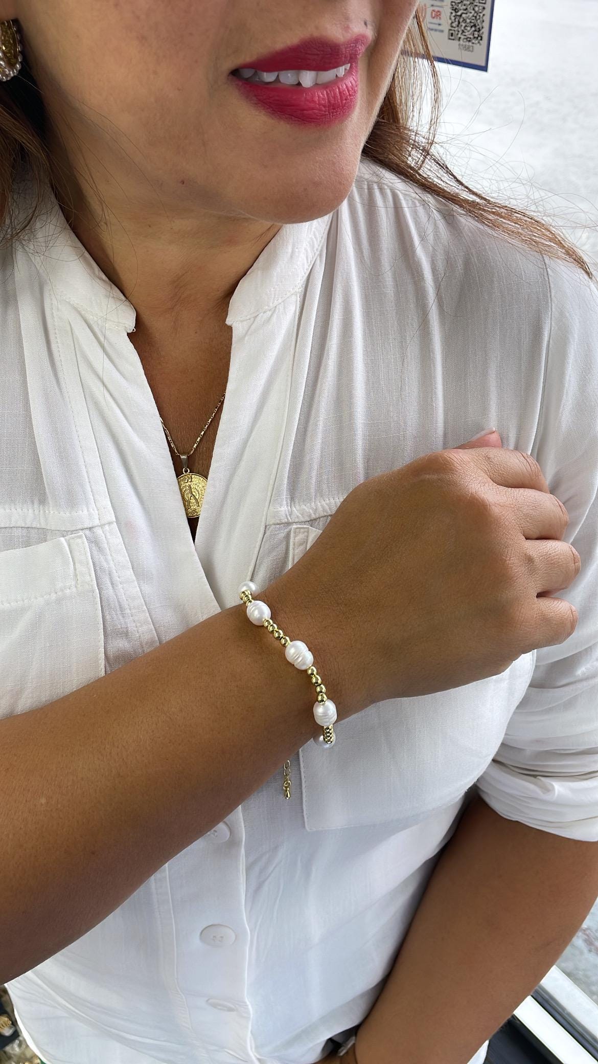 18k Gold Filled Beaded Freshwater Pearl Bracelet with extender