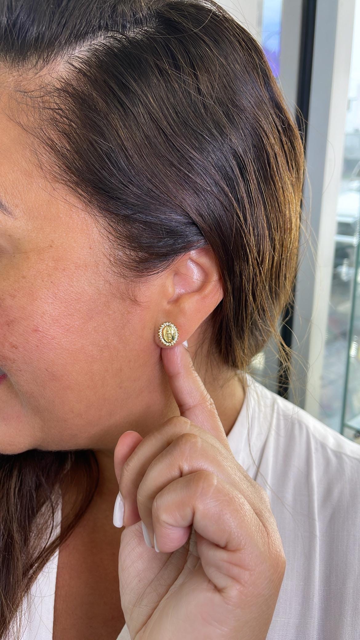 18k Gold Filled Virgin Mary Studs Crowned with CZ Stones