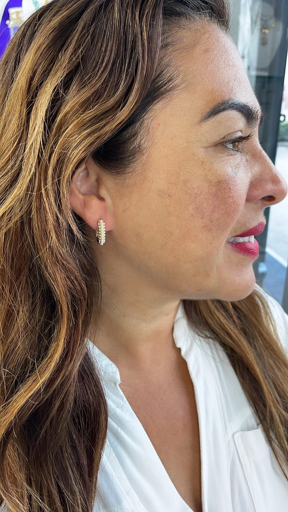 18k Gold Filled Pearl Beaded Oval Hoop Earrings