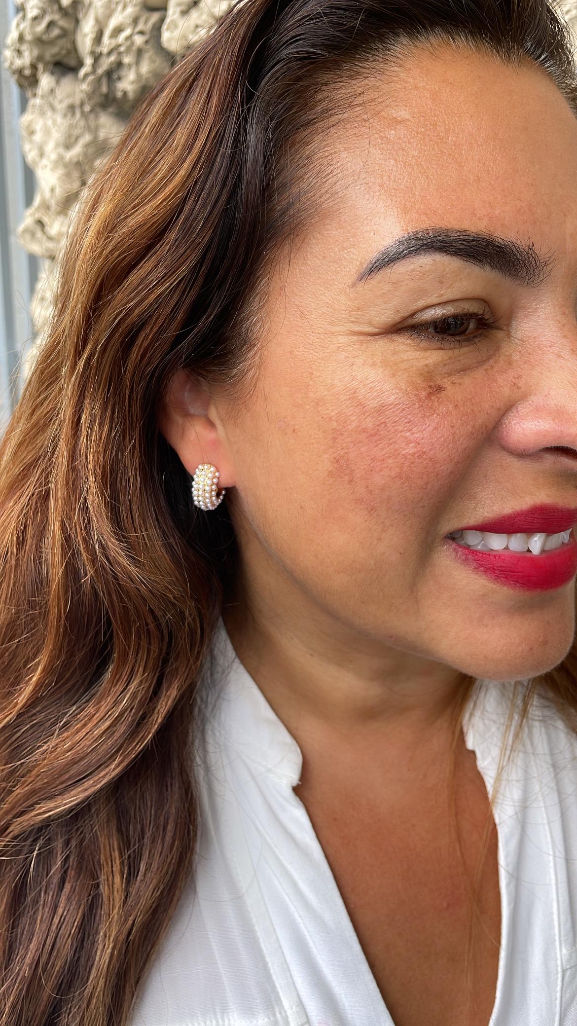 18k Gold Filled Chunky Puffy C-Hoops with Baby Pearls Engraved
