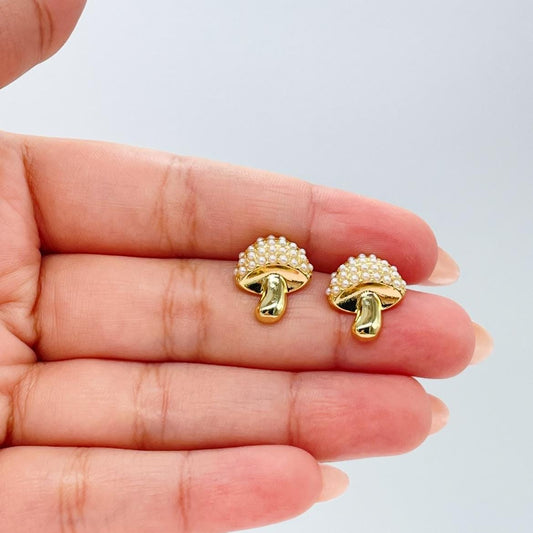 18k Gold Filled Beaded Mushroom Stud Earrings