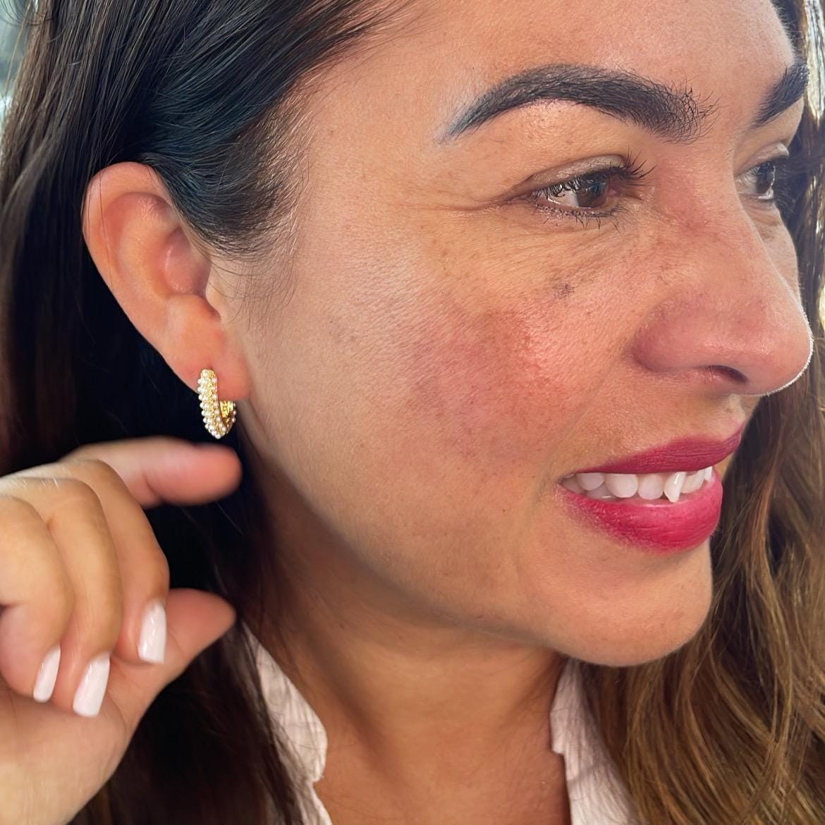 18k Gold Filled Pearl Beaded Oval Hoop Earrings