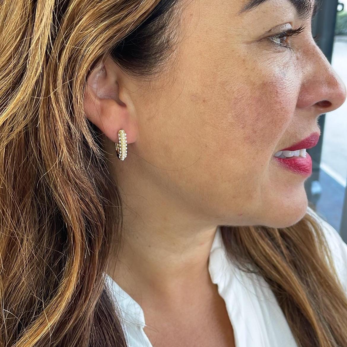 18k Gold Filled Pearl Beaded Oval Hoop Earrings