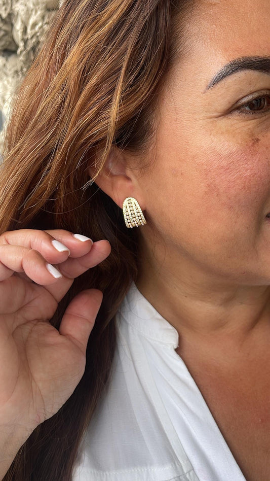 18k Gold Filled Chunky Long C-Hoops with Baby Cz & Pearls Engraved