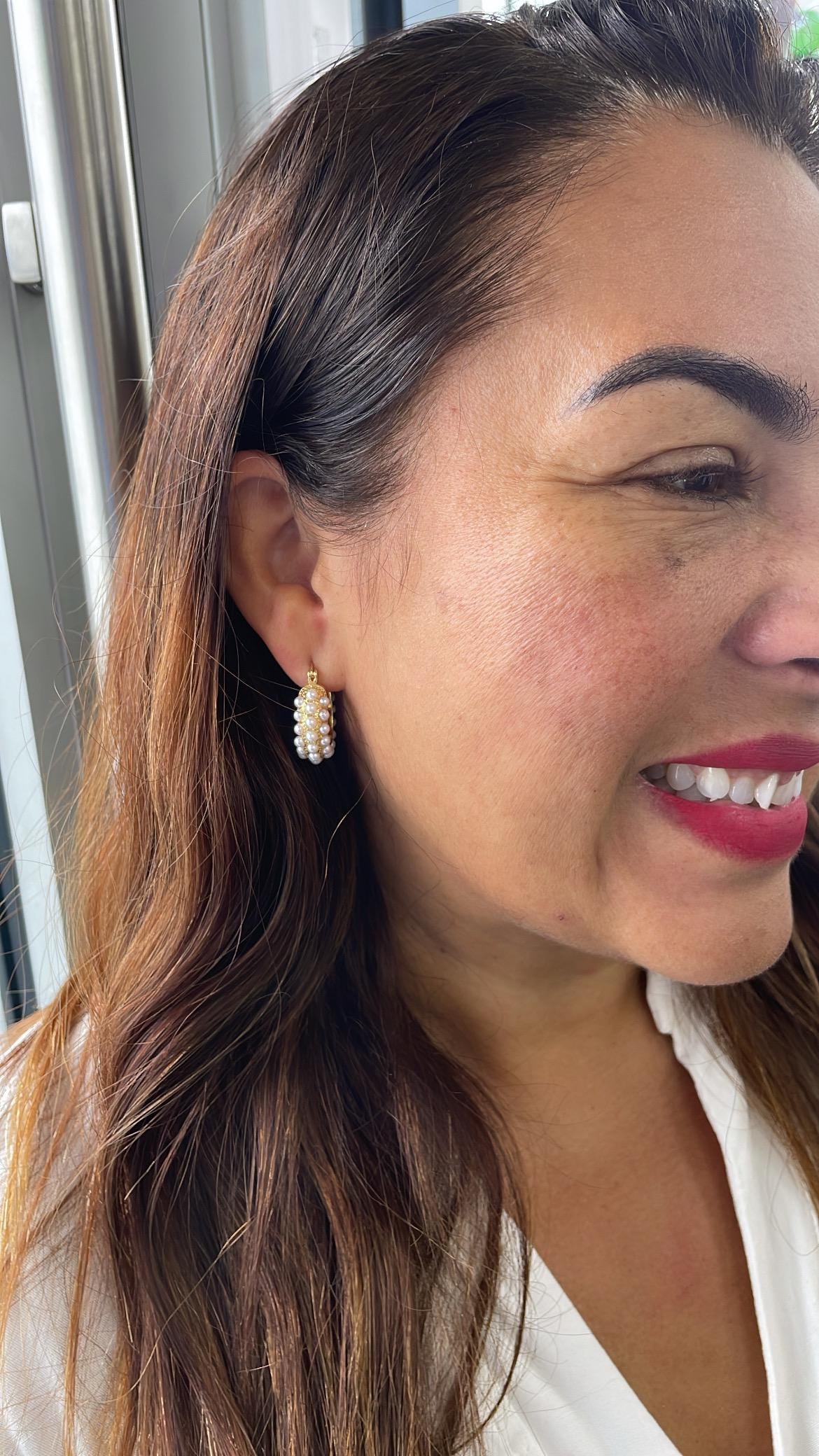 18k Gold Filled Pearl Beaded Thick & Small Hoop Earrings